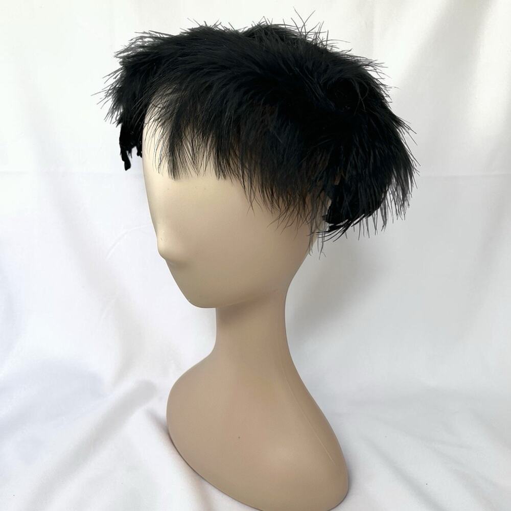 Vintage 1950s Black Feather Halo Hat Open Crown Cocktail Fascinator